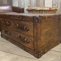 Leather Oak Coffee Table Draw Trunk - thumbnail 3