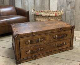 Leather Oak Coffee Table Draw Trunk - thumbnail 1