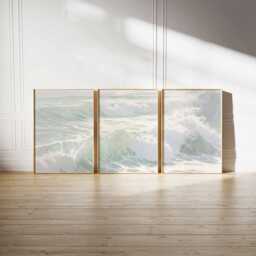 Ocean Wave Set Of 3 Prints - Coastal Seascape Wall Art Minimal Beach Poster Blue Green Sea Home Decor For Living Room - thumbnail 2