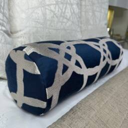 Luxury Navy Bed Cushion, Geometric Design Modern Pillow For Sofa Bed, Designer 16x6 - thumbnail 2