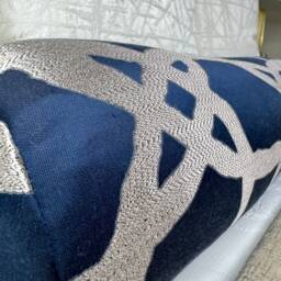 Luxury Navy Bed Cushion, Geometric Design Modern Pillow For Sofa Bed, Designer 16x6 - thumbnail 3