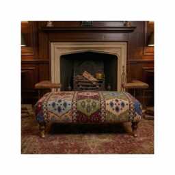 Warwick Anthropology Kilim Fabric Upholstered Footstool - Coffee Table Footrest Mahogany Castor Legs