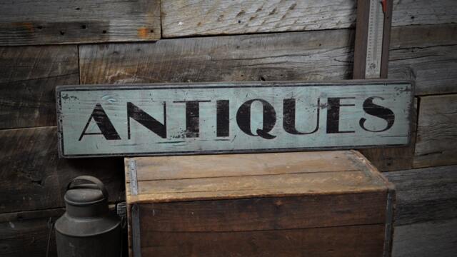 Distressed Antiques Sign, Rustic Wooden Wall Decor - image 1