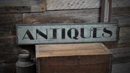 Distressed Antiques Sign, Rustic Wooden Wall Decor - thumbnail 1