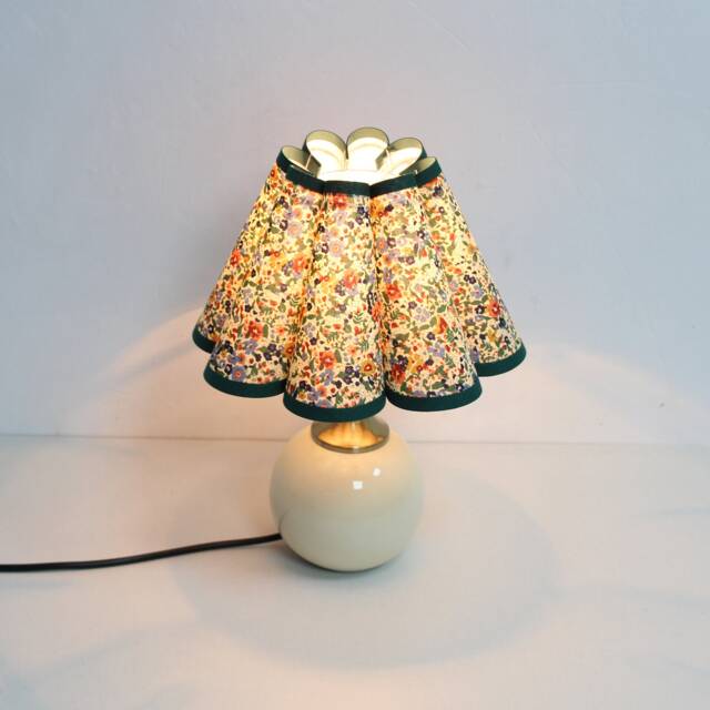 Handmade Floral Fabric Table Lamp Scallop Shade, Ceramic Base-115# - image 1