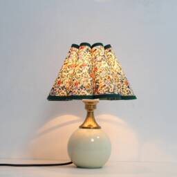 Handmade Floral Fabric Table Lamp Scallop Shade, Ceramic Base-115# - thumbnail 4