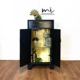 Sold Commissions Available Upcycled Drinks Cabinet, Cocktail, Hand Painted, Mona Lisa, Decoupage, Gin Bar, Black - thumbnail 2