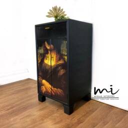 Sold Commissions Available Upcycled Drinks Cabinet, Cocktail, Hand Painted, Mona Lisa, Decoupage, Gin Bar, Black - thumbnail 3