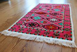 Geometric Chenille Rug, Pink Kilim Style, 65x120cm - thumbnail 1