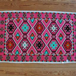 Geometric Chenille Rug, Pink Kilim Style, 65x120cm - thumbnail 3