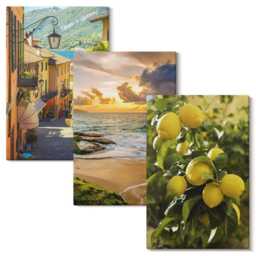 3 Piece Canvas Set - Picturesque Streets, Sea, Beach & Citrus Trees, Yellow Wall Art Large, Travels Hanging - thumbnail 2