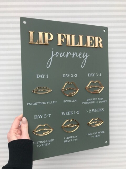 Lip Filler Journey Acrylic Sign - Salon Decor, A3 - image 1