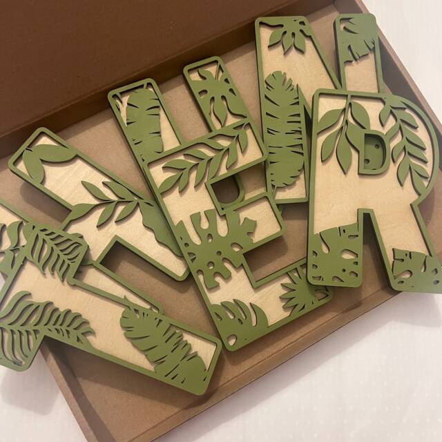 Tropical Leaf Name Sign - Personalised Wall Wooden Custom Safari Nursery Decor Art Jungle Theme - image 1