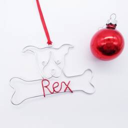 Wire Pitbull Ornament With Dog Bone, Personalized Pet Christmas Gift - thumbnail 2