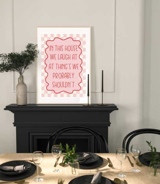 In This House We Laugh At Things, Funky Wall Art, Kitchendecor, Eclectic Art Poster, Retro Art, Home Decor, Trendy Bedroom Decor Print - image 1