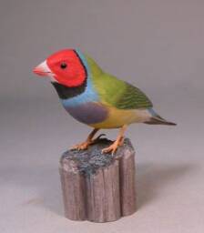 Gouldian Finch - Red-Head Hand Carved Wooden Bird - thumbnail 1