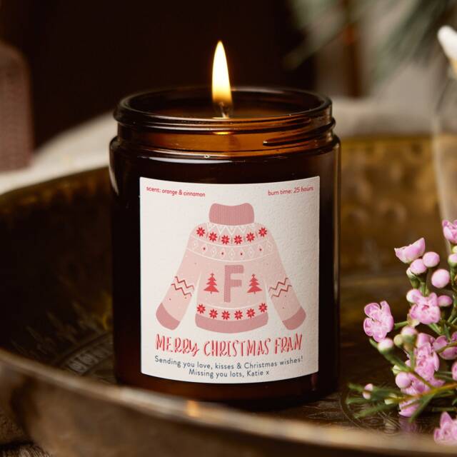 Personalised Christmas Jumper Candle Stocking Filler Gift, Soy Wax - image 1