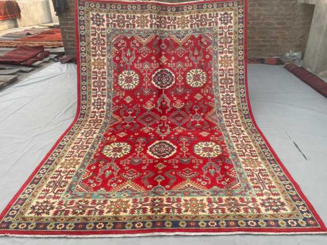 Handmade Chobi Rug 7x10, Red Afghan Oushak Rug, Large Floral Wool Area Transitional Living Room Ivory Accent Rug - image 1
