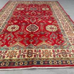 Handmade Chobi Rug 7x10, Red Afghan Oushak Rug, Large Floral Wool Area Transitional Living Room Ivory Accent Rug - thumbnail 2