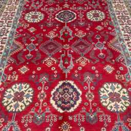 Handmade Chobi Rug 7x10, Red Afghan Oushak Rug, Large Floral Wool Area Transitional Living Room Ivory Accent Rug - thumbnail 3