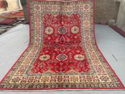 Handmade Chobi Rug 7x10, Red Afghan Oushak Rug, Large Floral Wool Area Transitional Living Room Ivory Accent Rug - thumbnail 1