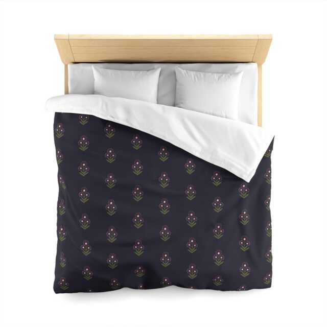 Microfiber Duvet Cover, Boho Floral Block Print, Navy Sage Burgundy, Bedding Set, Bohemian Bedroom Decor, Bedspread - image 1
