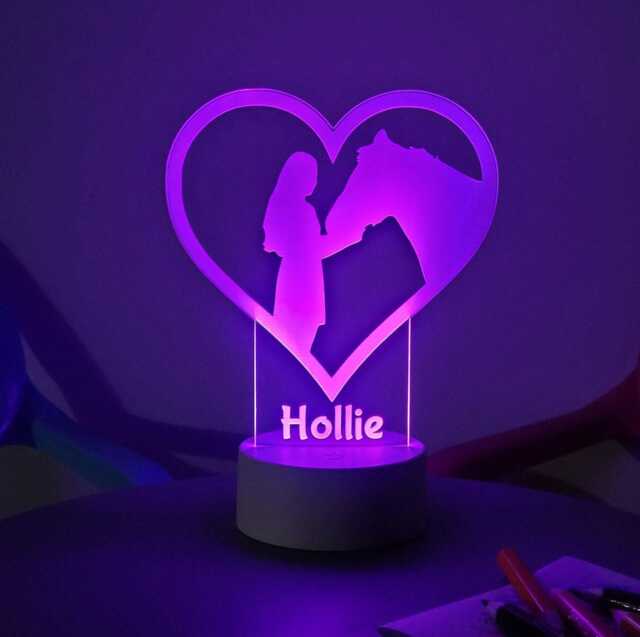 Personalised Horse & Girl Led Night Light Equestrian Engraved Lamp - image 1