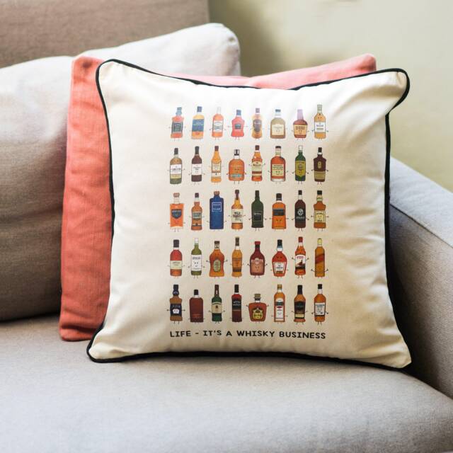 Varieties Of Whisky Cushion, Home Bar Decor, Room Cushion Cover, Gift For A Lover, Gift, Man Cave Decor - image 1
