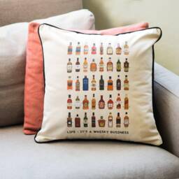 Varieties Of Whisky Cushion, Home Bar Decor, Room Cushion Cover, Gift For A Lover, Gift, Man Cave Decor - thumbnail 1