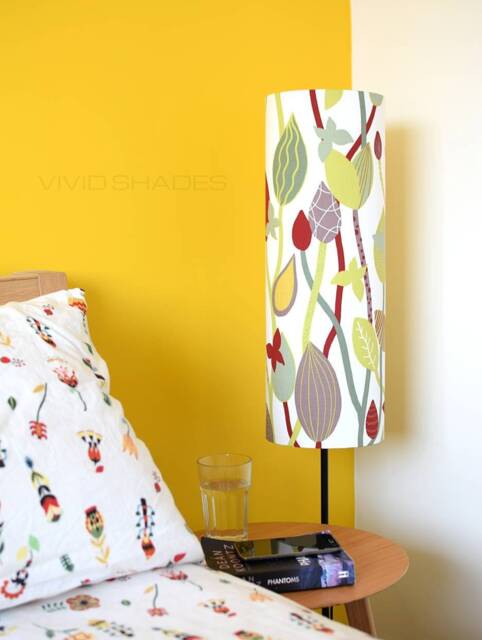 Tall Scandi Fabric Lampshade, Funky Floral Flower Butterfly Pattern, Handmade By Vivid Shades - image 1