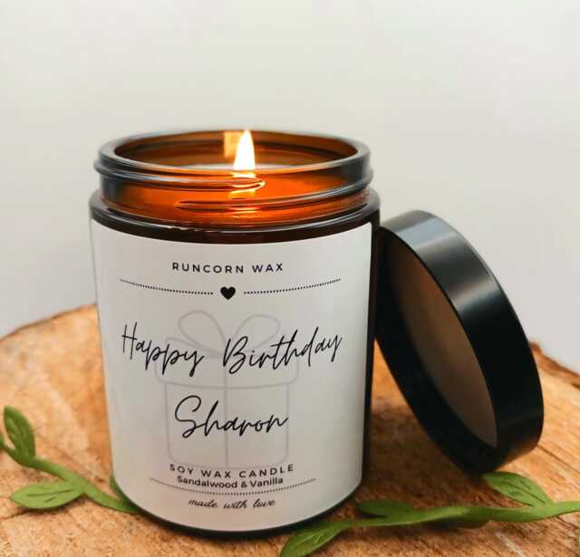 Birthday Gift For Her Personalised Happy Candle Soy Wax Scented Friend Family Wife Sister Mum Auntie Warm Glow Present - image 1