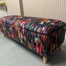 Botanical Storage Ottoman, Living Room Velvet Pattern Footstool, Floral Bedroom Box - thumbnail 3
