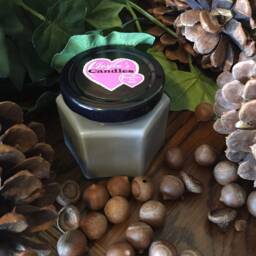 Fireside Embers, Hand Made, Poured, 100% Soy, All Natural, Candle in 4 Oz Hexagon Glass Jar, With Black Metal Lid - thumbnail 2