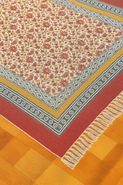 Block Printed Cotton Dhurrie Rug, Indian Floral Design, 6x9 Ft - image 1