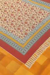 Block Printed Cotton Dhurrie Rug, Indian Floral Design, 6x9 Ft - thumbnail 1