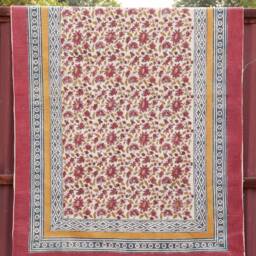Block Printed Cotton Dhurrie Rug, Indian Floral Design, 6x9 Ft - thumbnail 3