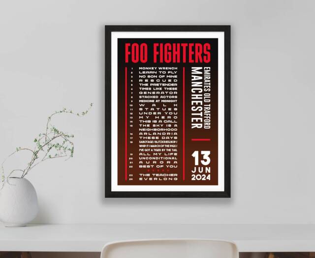 Foo Fighters 2024 UK Setlist Poster Print - Gigs Concert Tour Live Set List Gift - image 1