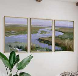 River Delta Trio, Coastal Wetland Wall Art Set - thumbnail 1