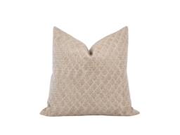 Fiele -- Designer Sand Floral Linen Pillow Cover Block Print Farmhouse Light Tan Neutral Beige - thumbnail 1