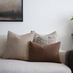 Fiele -- Designer Sand Floral Linen Pillow Cover Block Print Farmhouse Light Tan Neutral Beige - thumbnail 2