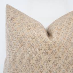 Fiele -- Designer Sand Floral Linen Pillow Cover Block Print Farmhouse Light Tan Neutral Beige - thumbnail 3