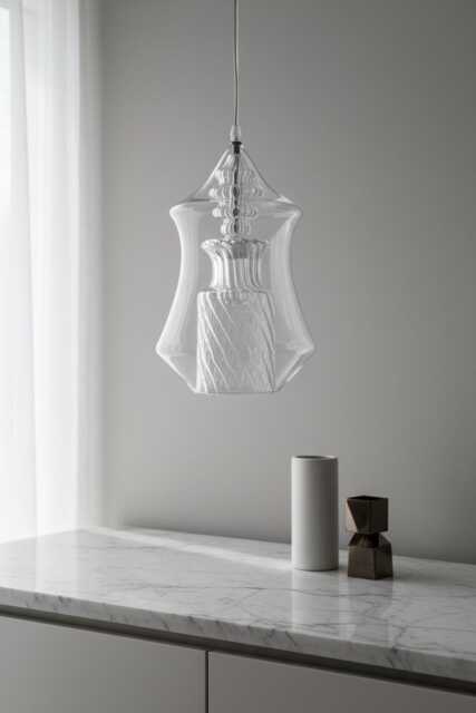 Hand-Blown Clear Glass Pendant - Modern Decorative Ceiling Light - image 1