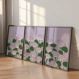 Minimalist Botanical Wall Art Set Of 3, Modern Floral Prints in Lilac & Green, Scandinavian Style Flower Artwork For Calm Home Decor - thumbnail 2