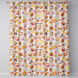 Cute Kawaii Fast Food Sushi Dessert Snacks Seamless Pattern Cream Background Readymade Eyelet Ring Top Thermal 100% Blackout Curtains - thumbnail 2