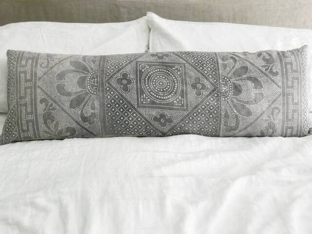 Chinese Batik Pillow Cover, Vintage, Grey - image 1