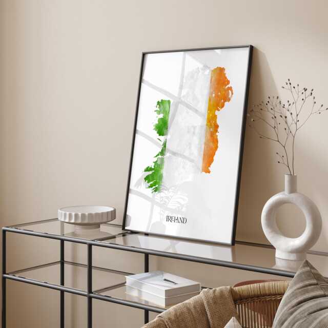 Ireland Watercolour Flag Map Wall Art Print - Travel Poster - image 1