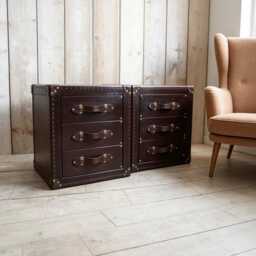 English Handmade Luxury Leather Nightstands - Matching Pair - thumbnail 1