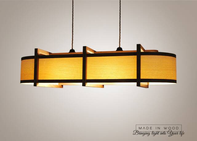 Walnut & Ash Wood Chandelier, Modern Kitchen Island Lighting - image 1