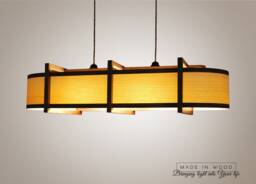 Walnut & Ash Wood Chandelier, Modern Kitchen Island Lighting - thumbnail 1