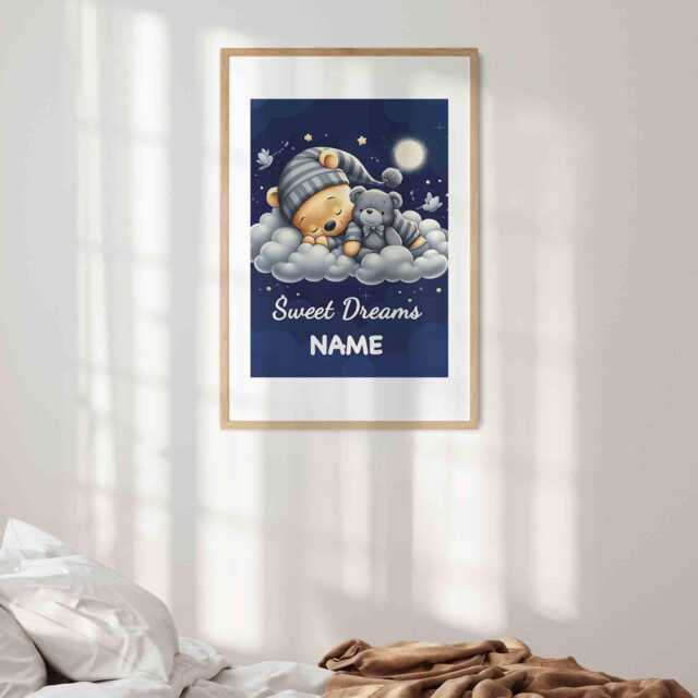 Personalised Sweet Dreams Wall Art - Custom Name Print Cute Nursery Poster Baby Bedroom Decor Adorable Sleepy Moon Keepsake Gift - image 1